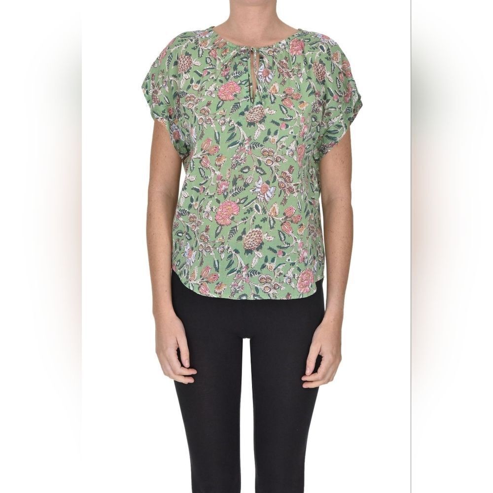 Xirena Women's Green‎ Floral Print Short Sleeve Oversized Boho Blouse Size L